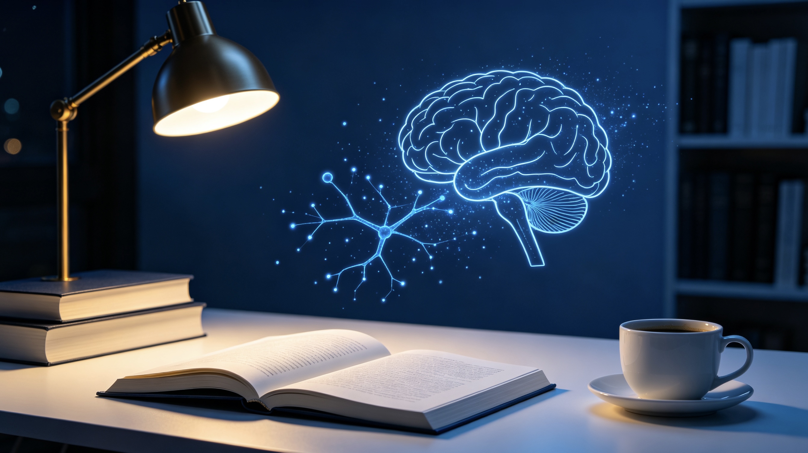 Open book and an illuminated brain illustration