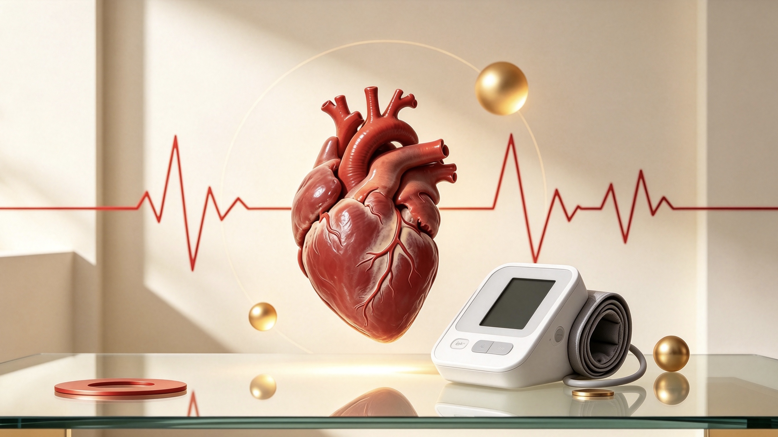 Heart illustration with a blood pressure monitor