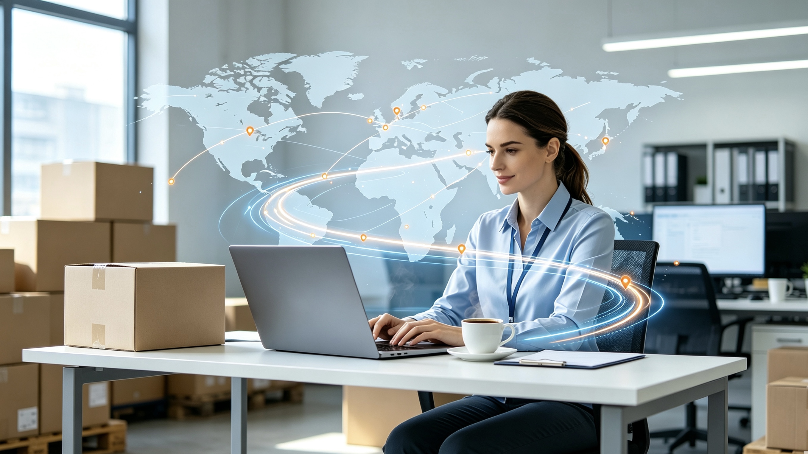 E-commerce operations with a laptop and shipping parcels