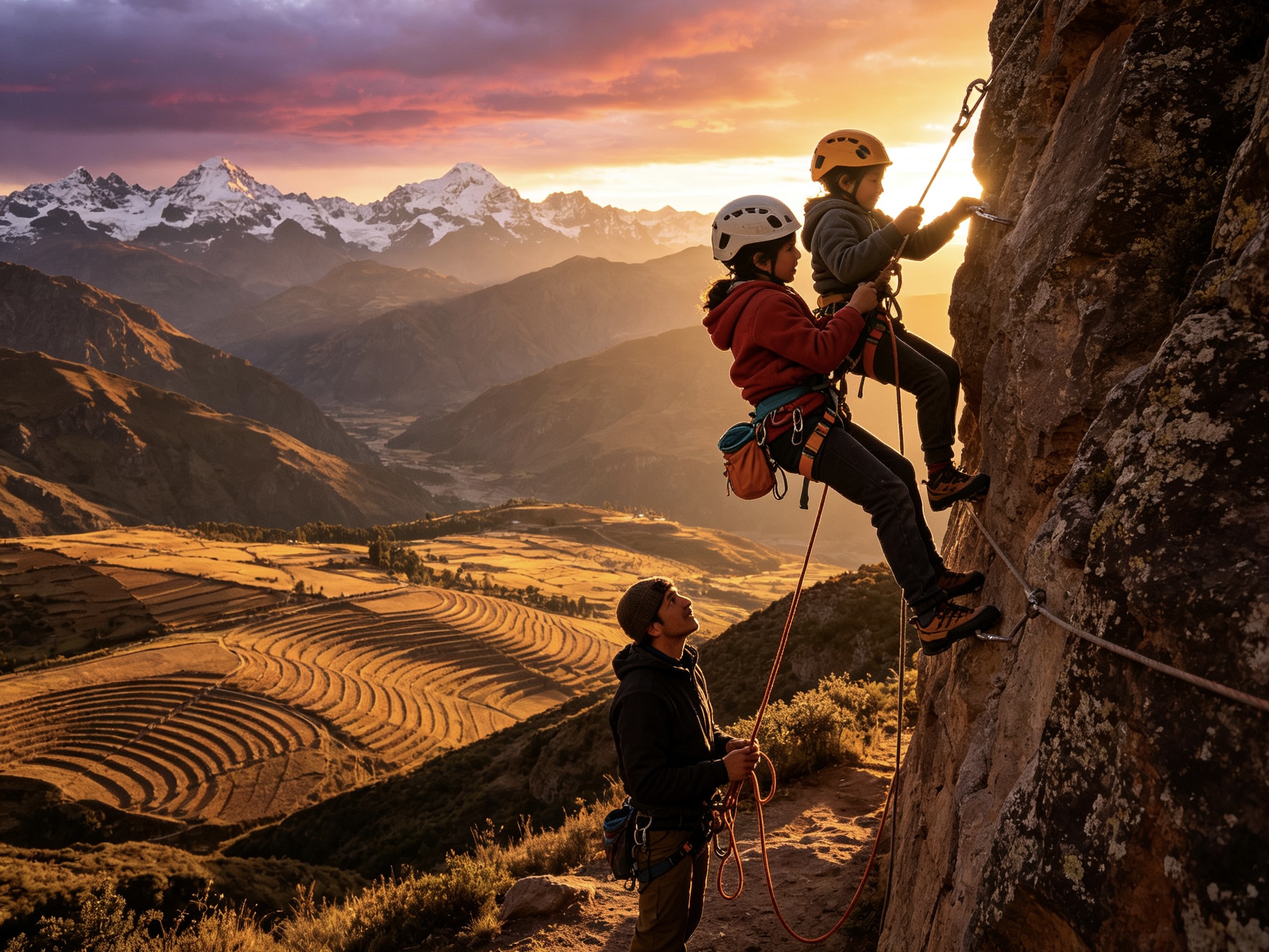 Mountain landscape and climbing activity in Latin America
